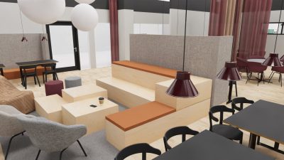 3D rendering av en kreativ arbetsyta.