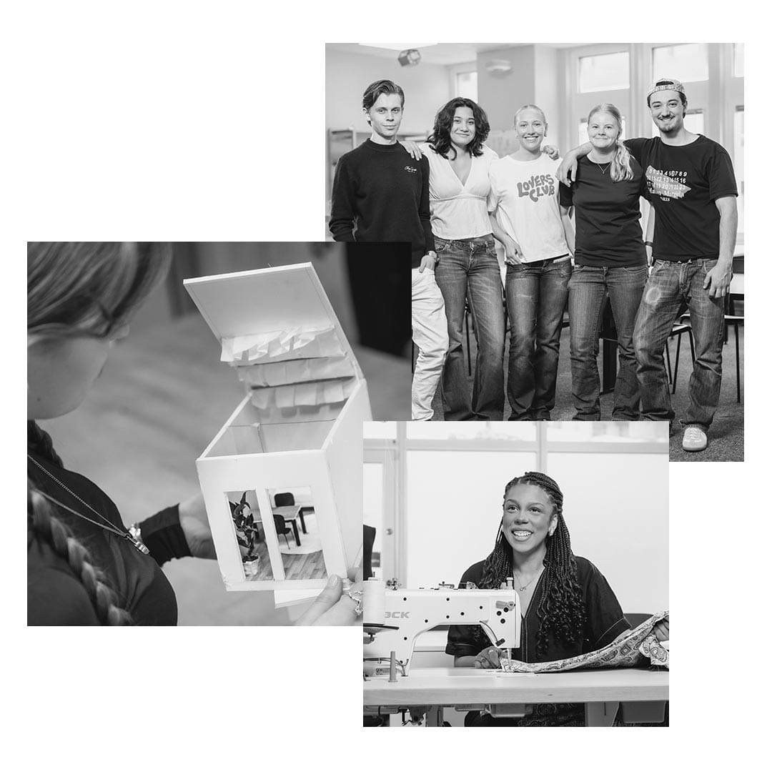 Ett collage med elever och dess elevarbeten